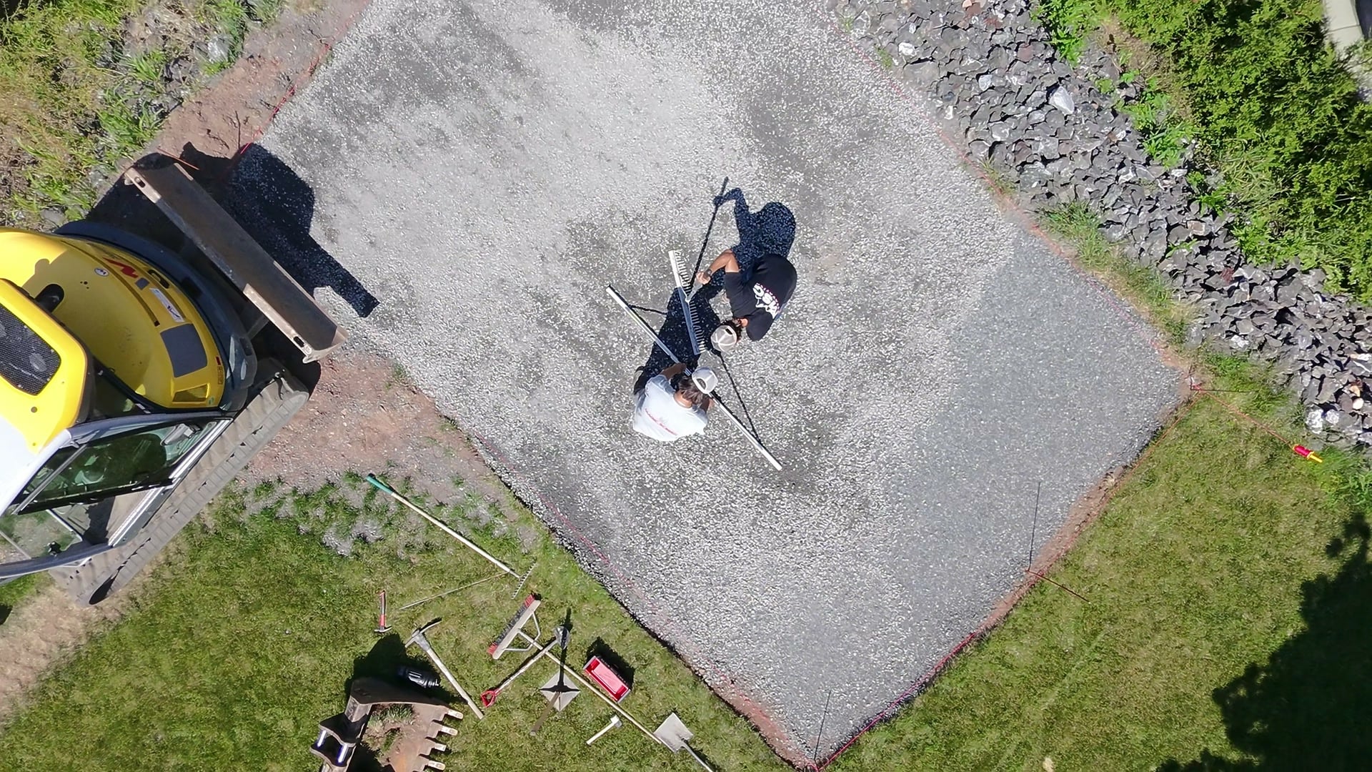 Vue de drone de l'excavation et de la fondation granulaire